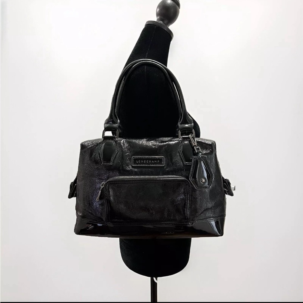 LONGCHAMP Legende Verni Frame Bag, Black Patent Leather, Double Handles